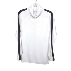 Katherine Barclay Turtleneck Cashmere Blend Sweater White & Black Stripe Sleeve